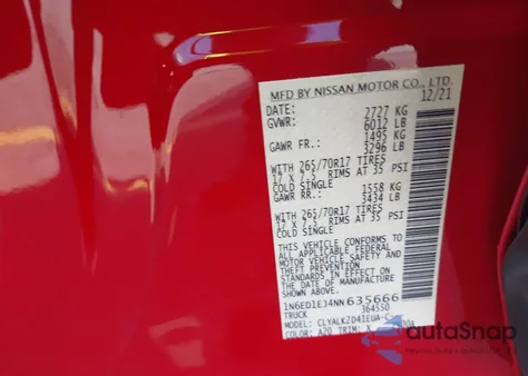 2022 Nissan Frontier Pro-X 4X2 z USA, uszkodzony, nr VIN 1N6ED1EJ4NN635666